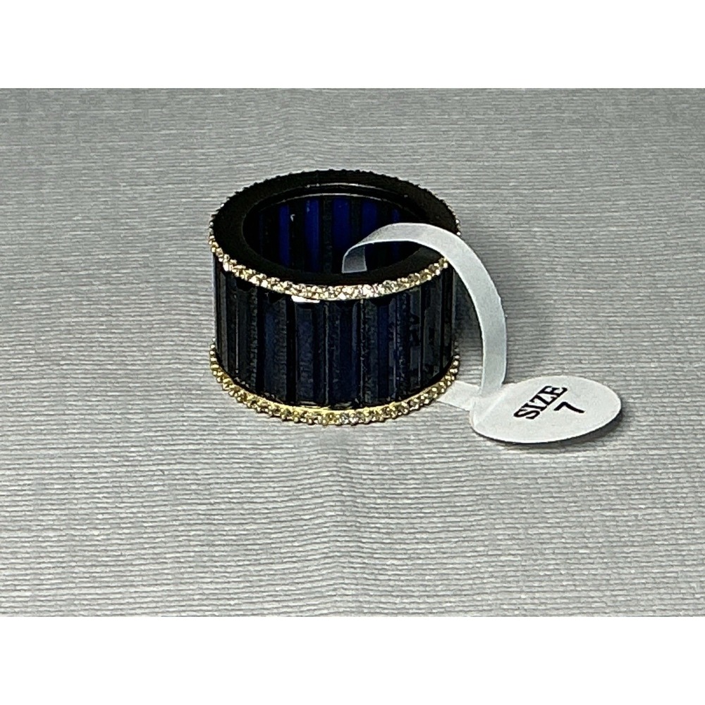Freida Rothman Midnight Blue CZ Cigar Band Ring 925 FR Sz 7